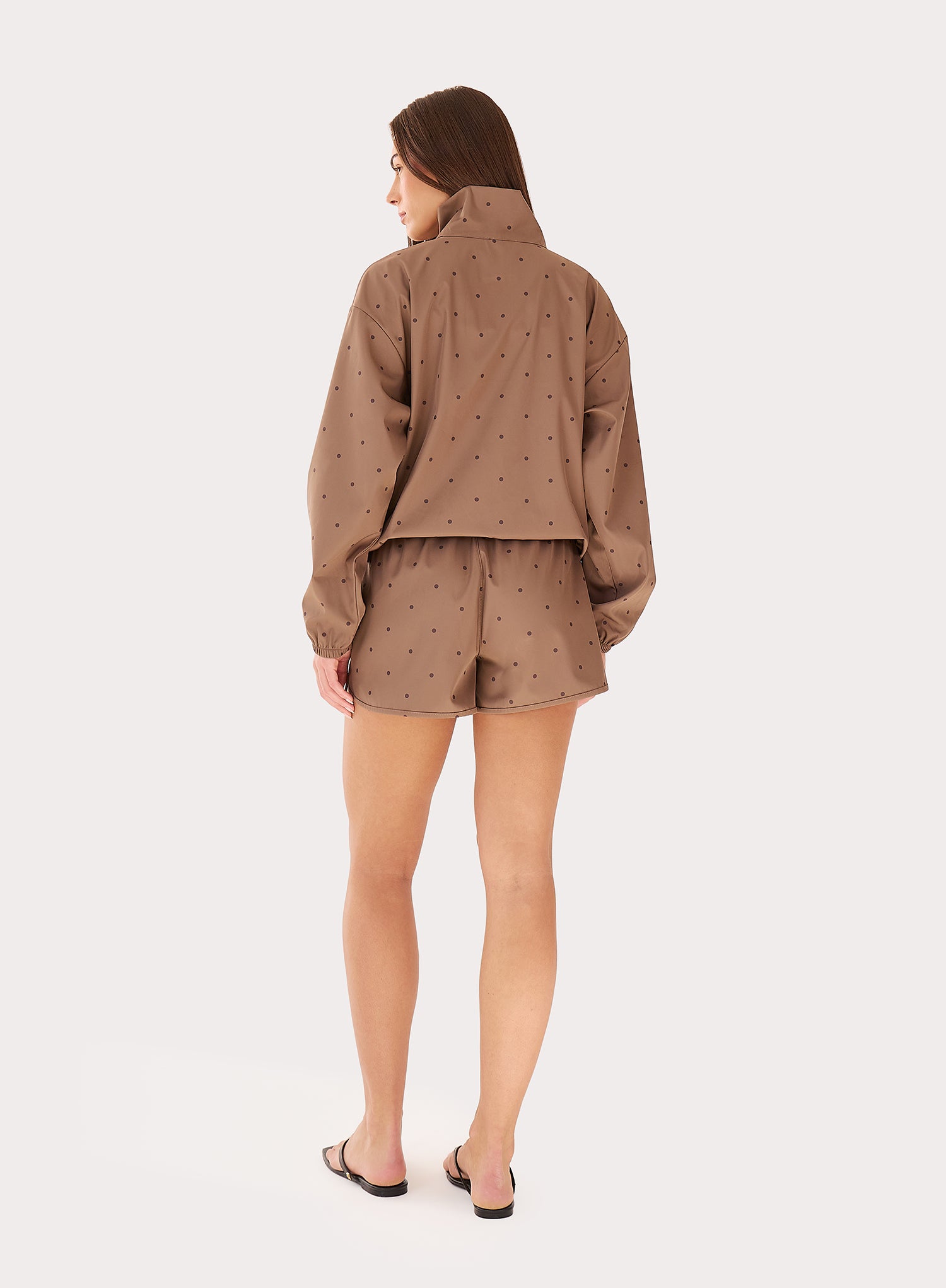 Brown Polka Dot Funnel Neck Track Jacket